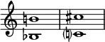 {
\override Score.TimeSignature
#'stencil = ##f
\relative c' {
\time 4/4
\set Score.tempoHideNote = ##t \tempo 1 = 20
<bes b'!>1 <c? cis'>
}
}