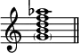 {
\omit Score.TimeSignature \relative c'' {
<\parenthesize g b d f aes>1 \bar "||"
}
}