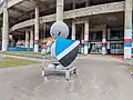 The "Oklopnik" mascot in front of Smederevo Stadium