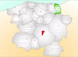 Map showing Çatalzeytin District (green) in Kastamonu Province