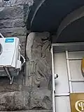 Stucco molding near the entrance
