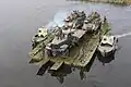 KrAZ-255 ferrying on its own PMP pontoon-bridge, Ukraine