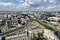 Semyonovskaya&nbsp;[ru] and Rubtsovskaya&nbsp;[ru] embankments in the area of Elektrozavodskaya station of Moscow Metro.