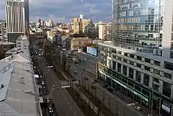 The beginning of the boulevard from Baseina Street with the roof of Besarabsky Market visible in the background