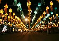 Hanging lanterns (khom khwaen) at Tha Phae Gate, Chiang Mai