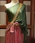 Detail of over-lapping pleats, nivi-influenced garment as seen in Chut Thai traditional dress of Thailand.