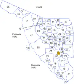Sonora locator map with San Javier village at 54