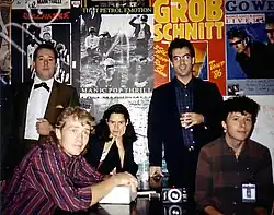 10,000 Maniacs c. 1987: Left to right: Rob Buck, Steve Gustafson, Natalie Merchant, Dennis Drew, and Jerry Augustyniak
