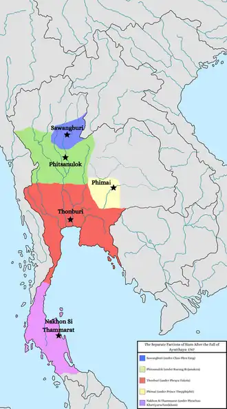 The five states that emerged following the dissolution of the Ayutthaya Kingdom in 1767