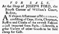 Ad for "millinary, consisting of caps, hatts, chapeaux, ruffles and cloaks of the newest fashion-- just imported from Paris," Feb. 1782