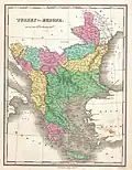 An 1827 map of the Ottoman conquest in Europe - A. Finley ("Croatia" in yellow as part of "Turkey in Europe").
