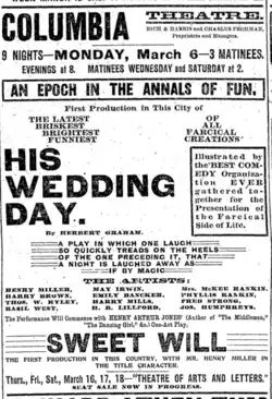 Advertisement for "His Wedding Day," 1893