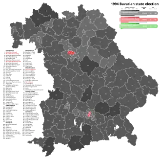 1994 Bavarian state election, Black is CSU, Red is SPD