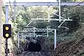 Falkirk High - tunnel west portal 2017 showing electrification masts etc.
