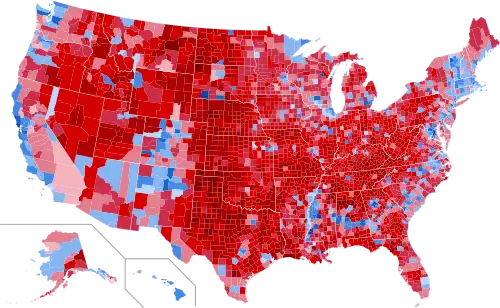 Results by county, shaded by winner's vote share.[g]