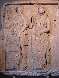 Tabulae ansatae on soldiers' shields – metope from the Tropaeum Traiani, Archaeological Museum of Istanbul