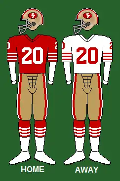 The uniform of the San Francisco 49ers, 1976-1983.