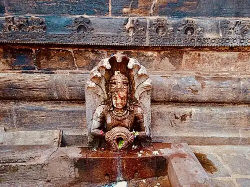 Relief carving forming a drainage feature at the Sri Mukhalingam Temple complex