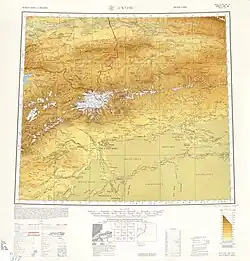 Map including Uqturpan (labeled as WEN-SU (AKSU-KONE SHAHR)) and surrounding region from the International Map of the World (AMS, 1950)[b]