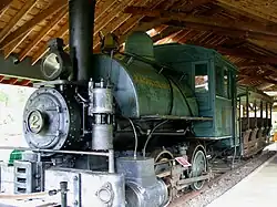 The engine that started the museum: The Marion River Carry Railroad, at 1,320 yards (1,210&nbsp;m), the shortest standard-gauge railroad line in the US