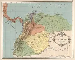 First colonial divisions of Colombia, Ecuador and Venezuela, 1538. Klein-Venedig is called Provincia de Caracas in the map.