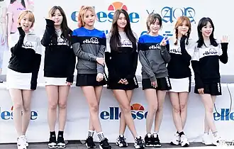 AOA in 2016 From left to right: Choa, Dohwa, Hyejeong, Seolhyun, Yuna, Jimin, and Mina