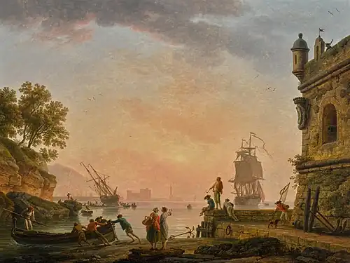 Mediterranean Harbour Scene at Sunset by Joseph Vernet