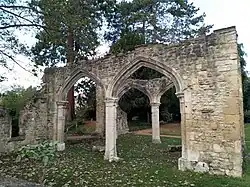 Trendell's Folly in the Abbey Gardens, dating to the 19th century. The Abbey Church was originally situated on this site.