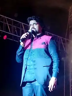 Adarsh Shinde while singing Ambedkar's song (Bhim Geet) at an event organized on the occasion of Ambedkar Jayanti in Jafrabad, Jalna on 10 April 2018