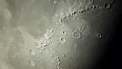 The Moon photographed using the afocal technique, using 10 seconds of video stacked to create a final image.