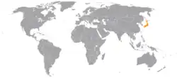 Map indicating locations of Albania and Japan
