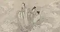 God of Good Fortune and his attendants, standing among the heavens, from the Album of Eighteen Daoist Paintings, by Zhang Lu.
