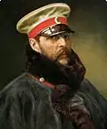Portrait of Emperor Alexander II wearing the greatcoat and cap of the Imperial Horse-Guards Regiment. c.&nbsp;1865