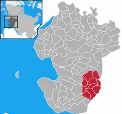 Map of Dithmarschen highlighting Burg-Süderhastedt