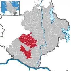 Map of Lauenburg highlighting Schwarzenbek-Land