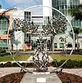 "Angel of the West", symbolic sculpture of an antibody referring to Vitruvian Man