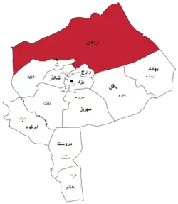 Location of Ardakan County in Yazd province