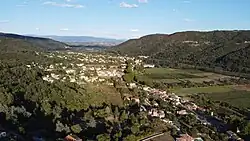 Aerial view of Saint Laurent Du Pape from the west side of the village