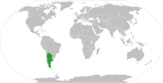 Map indicating locations of Argentina and Palestine