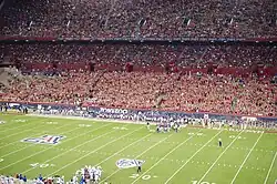 The east side of the stadium, with ZonaZoo, the official student seating section, closest to the field.