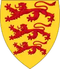 Variant of or, charged with three lions passant gules