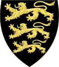 Variant of sable, charged with three lions passant or