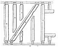 B is an intermediate post, C is a window post G are studs which are interrupted by a brace (F) in a timber framed wall.