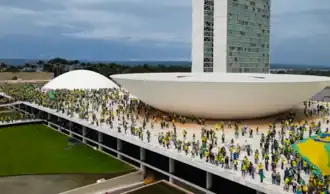 Protesters attack the Brazilian Congress to protest and attempt to overturn the results of the 2022 Brazilian election, 8 January 2023.