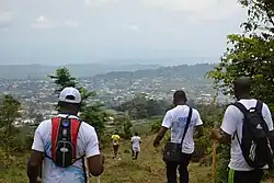 Hikers climbing down