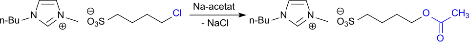 Exchange reactions involving chlorbutylsulfonate-ILs