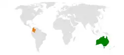 Map indicating locations of Australia and Colombia