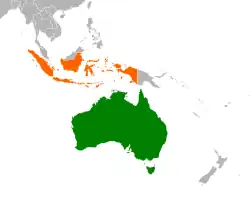 Map indicating locations of Australia and Indonesia