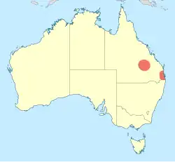 Map showing the distribution of Austroaeschna pinheyi in south-eastern Queensland