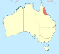 Map showing the distribution of Austrophya mystica in north-eastern Australia
